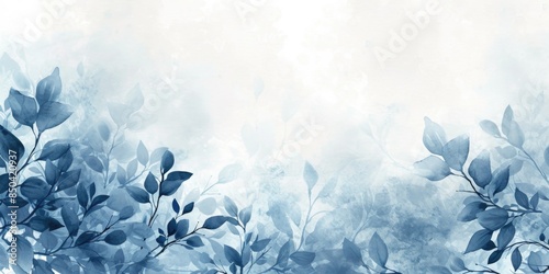 A photo of a blue and white background with lush leaves, great for design and decoration