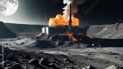 Uncontrolled nuclear reactor meltdown on the moon, spewing radiation and toxic fallout across its desolate landscape, Generative AI