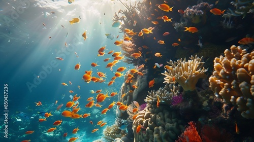 Underwater world Coral reef and fishes in Red sea at Egypt : Generative AI