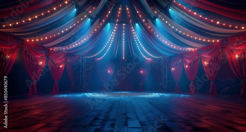 Empty Circus Tent At Night With Lights