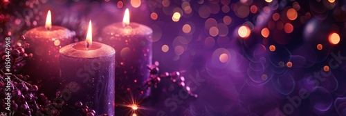 Glittered flames of advent candles with abstract light sources in the dark