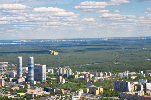 Elk Island National park and North Eastern districts of Moscow aerial view from Ostankino TV tower 