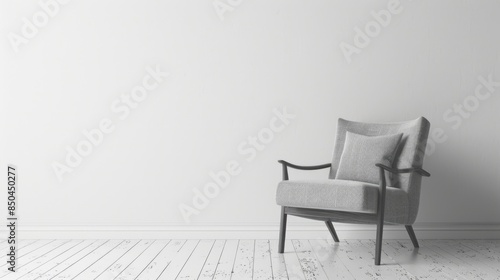A chair sits alone in a room with a white wall