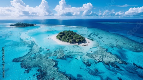 The enchanting Aitutaki Lagoon in the Cook Islands with crystal-clear turquoise waters and vibrant coral reefs