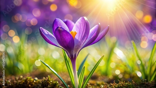 Purple Crocus flower blooming under the summer sunlight