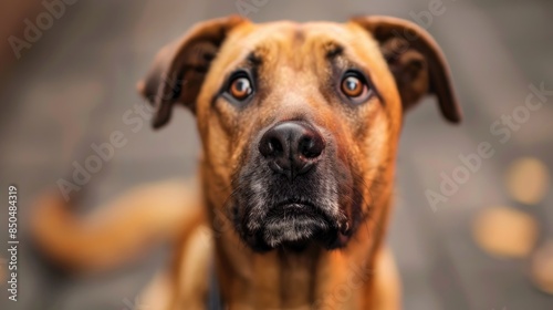 Dog looking forward with a dejected expression