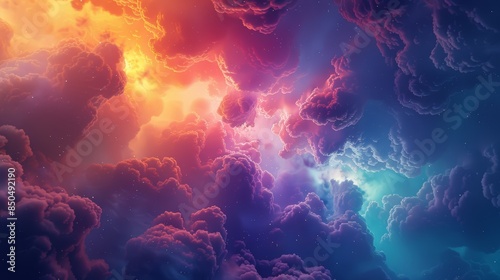 Abstract sky with vibrant clouds in shades of red, orange, blue, and purple.