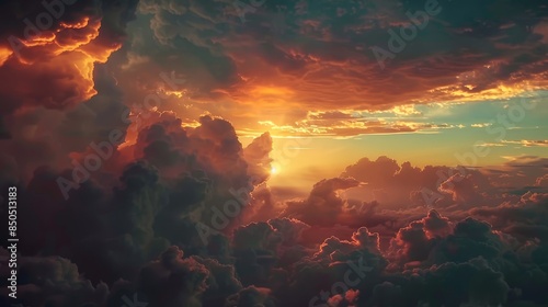 Dramatic sunrise cloudscape with fiery colors - A captivating cloudscape with vibrant oranges and yellows at sunrise, creating a dramatic sky