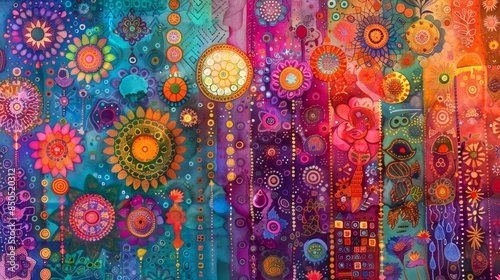 Intricate patterns and vibrant colors weave a mesmerizing tapestry backdrop