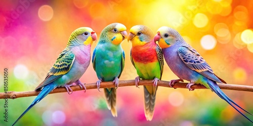 Colorful parakeets symbolizing love and relationship in rainbow pastel colors, parakeets, love, relationship, colorful, rainbow