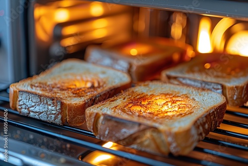 A notion of trendy technology and reliable cooking a toaster oven with adaptable temperature control toasting brown bread pieces lovely in-depth shot and space, Generative AI.