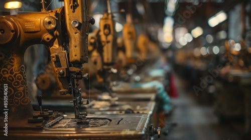 A clothing factory with rows of sewing machines