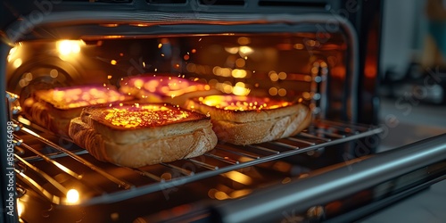 A notion of trendy technology and reliable cooking a toaster oven with adaptable temperature control toasting brown bread pieces lovely in-depth shot and space, Generative AI.