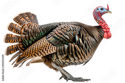 Wild turkey isolated on transparent background. Detailed feathers and vibrant colors. Perfect for Thanksgiving or wildlife-related projects.