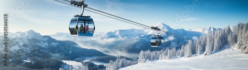 Cable car in the mountains in winter