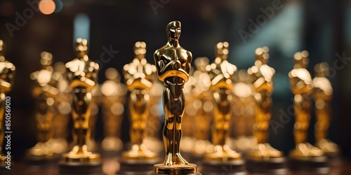 The Oscars celebrate the best in film with iconic golden statuettes. Concept Film Industry, Awards Ceremony, Golden Statuettes, Hollywood Glamour, Red Carpet Fashion