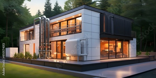 Contemporary Home with Convenient Heat Pump System for Optimal Temperature Control. Concept Home Design, Heat Pump System, Energy Efficiency, Temperature Control, Modern Living