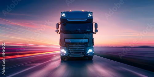 Cuttingedge transporter speeding ahead with innovative lights accelerating business on fast track. Concept Transportation, Innovation, Lights, Business, Speed