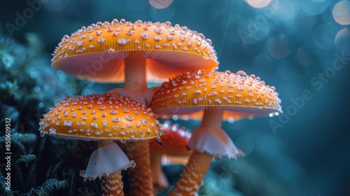mushrooms, close up, natural fungi, futuristic tone, Complementary Color Scheme