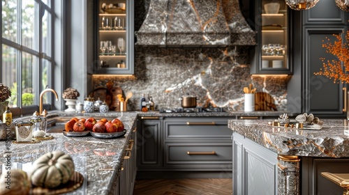 a close-up view of a gray Kitchen with a very bright bar