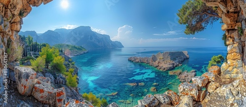 Mediterranean Coastline Seen Through a Stone Archway