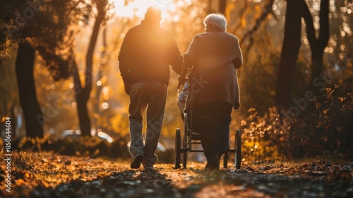 A physically fit caregiver helping an elderly person with mobility, showing the importance of maintaining good health to provide proper caregiving support