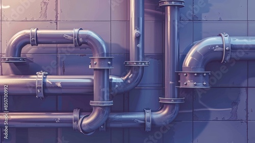Condensate drainage pipes under a basin, intricate sewage system, exposed piping, realistic depiction, raw style