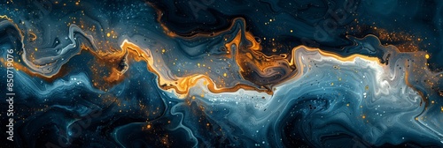 Abstract fluid art background with blue and golden colors