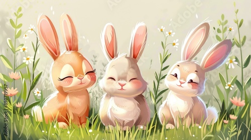 Illustration featuring adorable bunny cartoon characters