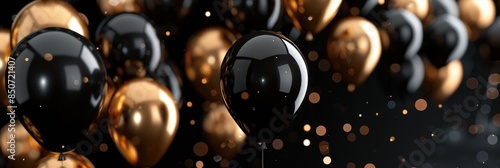 Black and Gold Balloons with Bokeh Lights