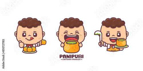 cute cartoon mascot with indian food panipuri