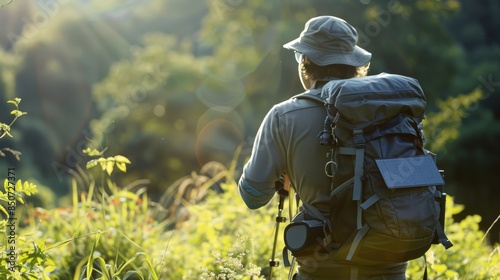 An avid photographer using their solar backpack to keep their camera batteries charged during a daylong shoot.