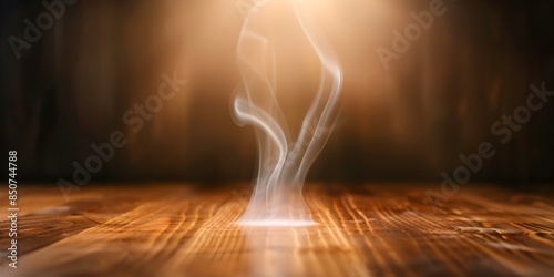 Smoke rising from a wooden table as a warning of fire hazards or smoking dangers indoors. Concept Fire Hazard Prevention, Smoking Dangers, Indoor Safety, Warning Signs, Health Risks