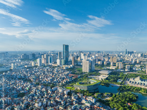 Aerial view of Hanoi city in beautiful day, modern city skyline. 