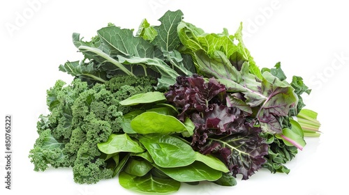 Vibrant edible bouquet featuring mixed leafy greens (kale, spinach, collard greens) isolated on clean background, rich in essential nutrients.