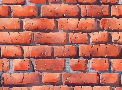 Vivid Orange Brick Wall with Cracks and Chipped Edges