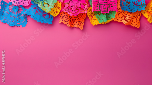fondo rosa mexicano con decoraciones de papel picado colorido representativo de cultura y tradicion mexicana ornamentos festivos 