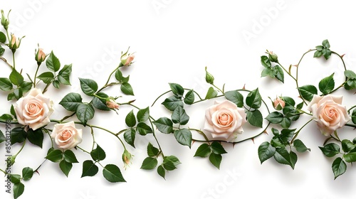 set of wild roses, with their delicate petals and strong fragrance, thriving in natural habitats, isolated on white background