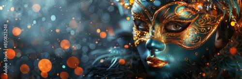 Golden And Blue Venetian Carnival Mask With Sparkly Lights