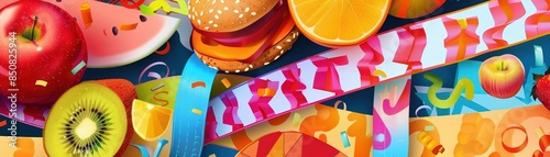 Obesity and health issues illustrated with bold, intense abstract patterns
