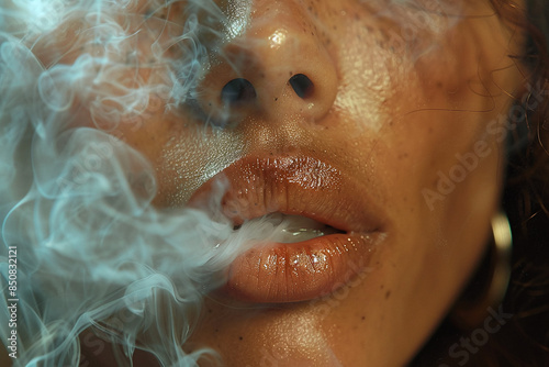 extreme close-up of black woman smoking