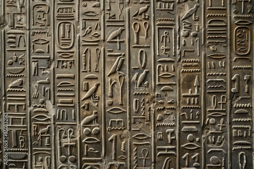 Detailed view of wellpreserved hieroglyphic engravings on a stone surface from ancient egypt