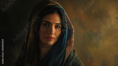 biblical character portrait of woman with shawl looking at camera digital paintings