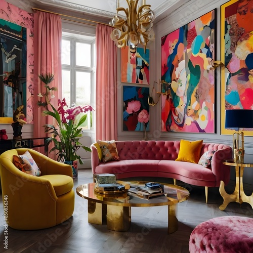 Maximalism maximalist interior concept. Art interior design.