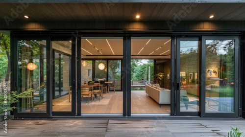 Home fa? section ade with sliding glass doors