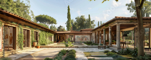 An ancient Roman villa with frescoed walls and open courtyards.