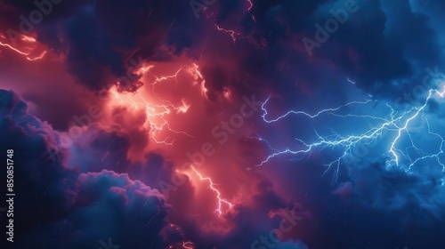 dramatic lightning bolt striking in turbulent night sky abstract background