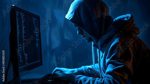 hacker computer committing digital cybercrime. camera monitor CCTV guard stalk crime Technology science cyber security virus coding IT AI crime software attack blackmail analysis global data