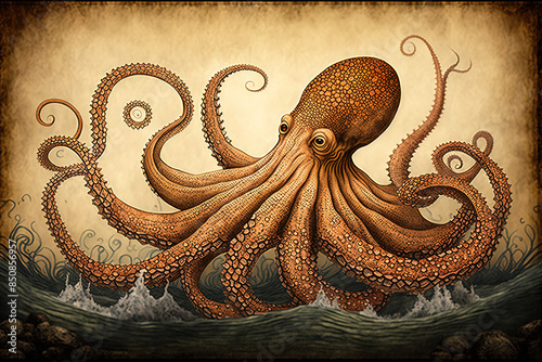 octopus old painting