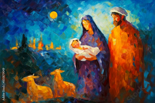 a painting of a nat scene with a baby jesus and a woman